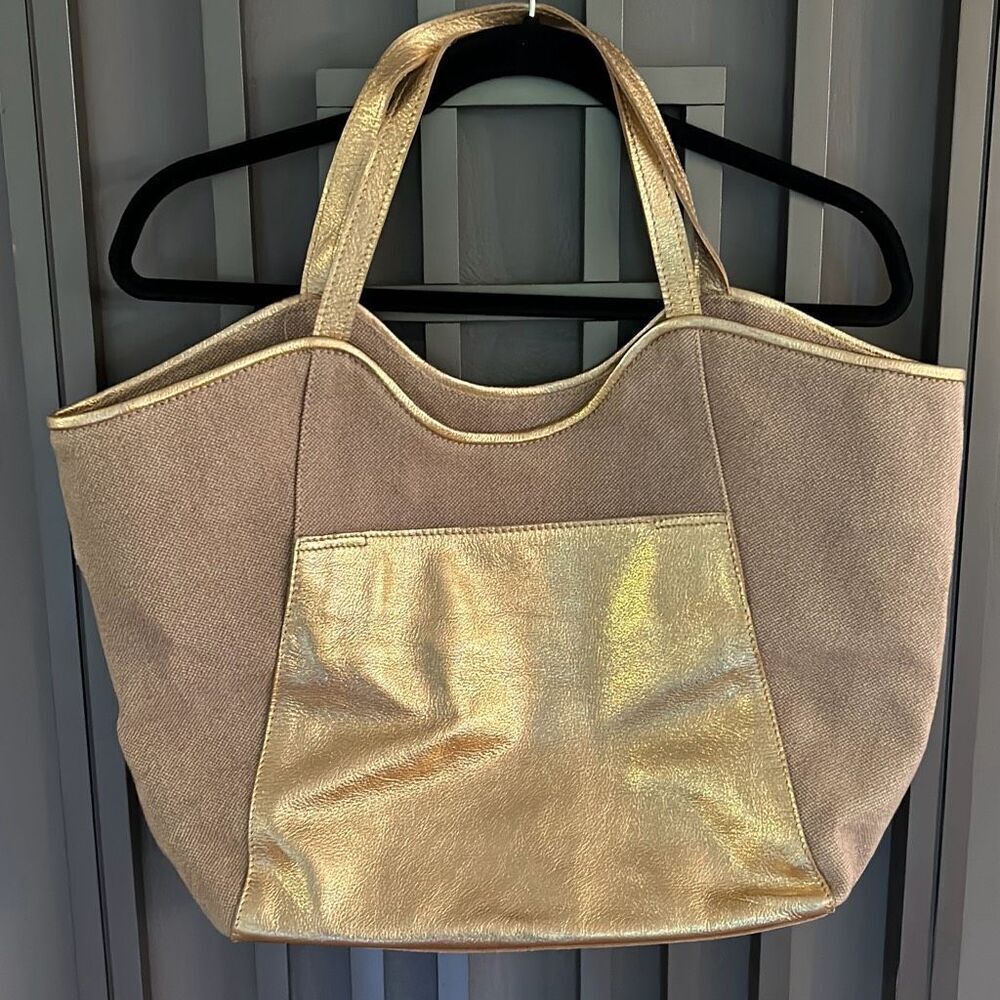 Modus Rio gold and jute large tote bag leather made in Brazil
